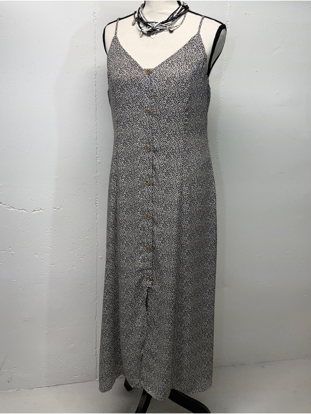 Women's Black and White Button-Front Slip Dress
